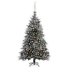 Vidaxl Zasnežený umelý vianočný stromček s LED a súpravou gulí 240 cm PVC a PE