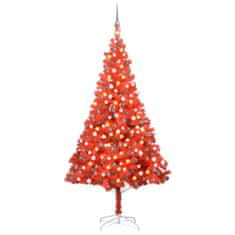Vidaxl Umelý vianočný stromček s LED a súpravou gulí 240 cm červený PVC