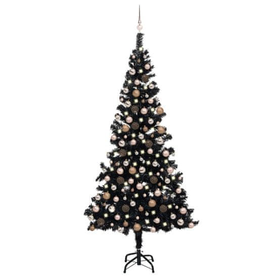 Vidaxl Umelý vianočný stromček s LED a súpravou gulí 240 cm čierny PVC