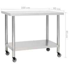 Vidaxl Kuchynský pracovný stôl s kolieskami 100x60x85 cm nerezový
