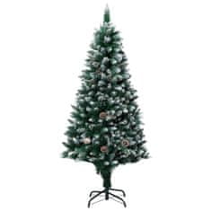 Vidaxl Zasnežený umelý vianočný stromček s LED a borovicovými šiškami 180 cm