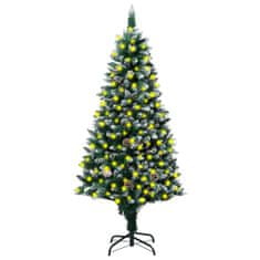 Vidaxl Zasnežený umelý vianočný stromček s LED a borovicovými šiškami 240 cm
