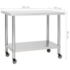 Vidaxl Kuchynský pracovný stôl s kolieskami 80x60x85 cm nerezový