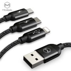 Mcdodo Kábel Mcdodo 3 v 1, Lightning / MicroUSB / USB C, 3A, 1,2 m, čierny
