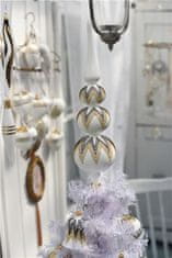 Decor By Glassor Trojguľový biely vianočný špic s čierno-zlatým geometrickým dekorom