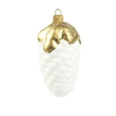 Decor By Glassor Vianočná ozdoba šiška biela, zlatý dekor