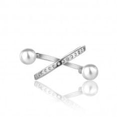 Emily Westwood Elegantný oceľový prsteň s perlami WR1023S