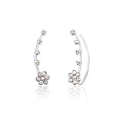 JwL Luxury Pearls Kvetinové pozdĺžne náušnice s kryštálmi JL0722