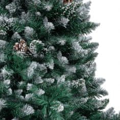 Vidaxl Zasnežený umelý vianočný stromček s LED a borovicovými šiškami 180 cm