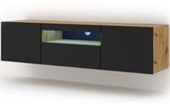 Homlando TV skrinka AURA 150 cm univerzálna, závesná alebo stojaca s LED osvetlením dub artisan / čierny mat