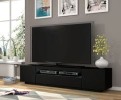 Homlando TV skrinka AURA 200 cm univerzálna, závesná alebo stojaca s LED osvetlením čierny mat