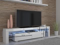 Homlando TV skrinka 190 cm s LED osvetlením biely mat / čierny lesk