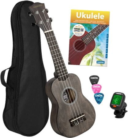 akustické sopránové ukulele Cascha 12 pražcov lipa wpc materiál otvorená ladiaca mechanika obal trsátka ladička škola hry na ukulele pre začiatočníkov