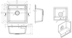 Vima 901 - Granitový drez bez odkvapkávacej plochy 530x500x220mm, sivá