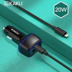 Kaku KSC-540 autonabíjačka USB / USB-C 3A 20W + kábel Lightning / USB-C, čierna