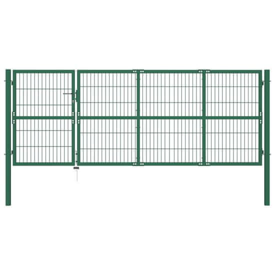 Vidaxl Záhradná plotová brána so stĺpikmi 350x120 cm, oceľ, zelená