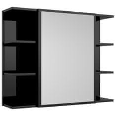 Vidaxl Skrinka so zrkadlom, lesklá čierna 80x20,5x64 cm, drevotrieska