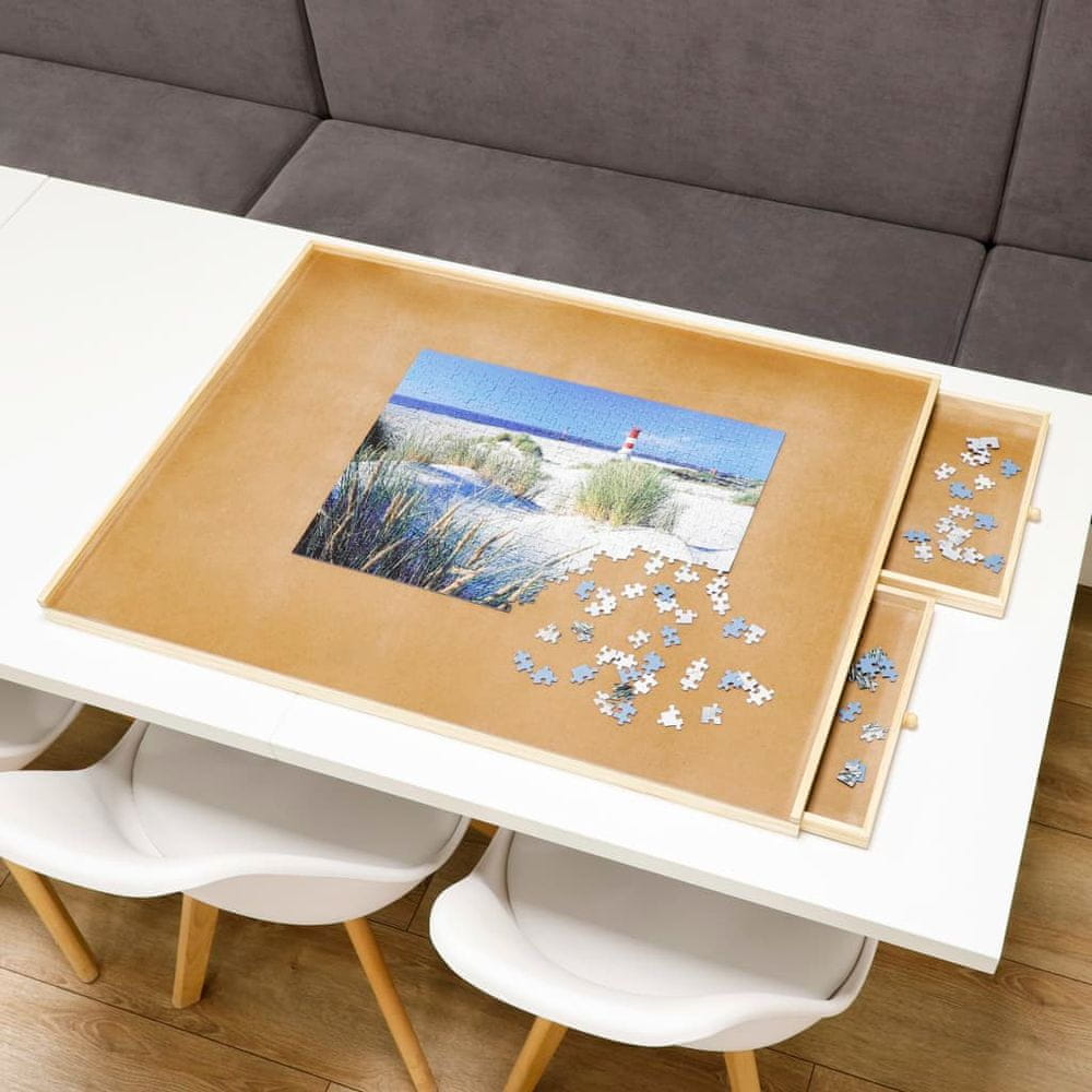 Vidaxl HI Puzzle stolík so 4 zásuvkami, 76x57x4,5 cm, drevený