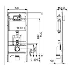 Tece TECEprofil - SET 4v1: Inštalačný modul s nádržkou UNI pre WC, výška 1,12m + tlačidlo chróm + úchyt + zvuková izolácia, 9400412