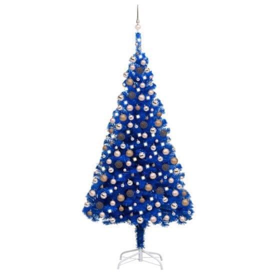 Vidaxl Umelý vianočný stromček s LED a súpravou gulí 240 cm modrý PVC