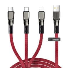 Joyroom 3in1 kábel USB - Lightning / Lightning / USB-C 3.5A 1.3m, červený