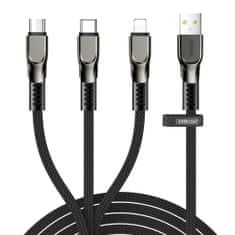 Joyroom 3in1 kábel USB - Lightning / microUSB / USB-C 3.5A 1.3m, čierny