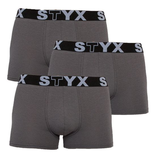 Styx 3PACK pánske boxerky športová guma nadrozmer tmavo sivé (R10636363)