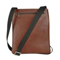 VegaLM Crossbody kožená taška na zips s dekoračným prešívaním v hnedej farbe