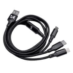 MG 3in1 kábel USB - USB-C/ Micro USB / Lightning 2.8A 1.25m, čierny