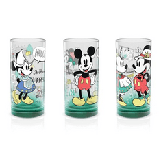 Invictus 1928 Disney Set sklenených pohárov Mickey a Minnie zelený 3 ks 270ml