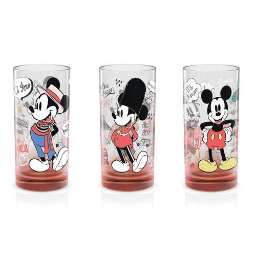 Invictus 1928 Disney Set sklenených pohárov Mickey a Minnie červený 3 ks 270ml