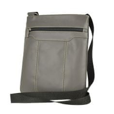 VegaLM Crossbody kožená taška na zips s dekoračným prešívaním v šedej farbe