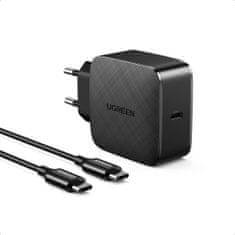 Ugreen CD217 GaN sieťová nabíjačka USB-C 65W QC PD + kábel, čierna