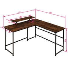 tectake Písací stôl Melrose 140x130x76,5cm - Industrial tmavé drevo