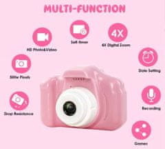 Netscroll Detský fotoaparát s HD kvalitou, Detský fotoaparát s HD kvalitou, ružový, 1280x720px, nabíjanie cez USB, darčeky pre deti, Minifoto-roza