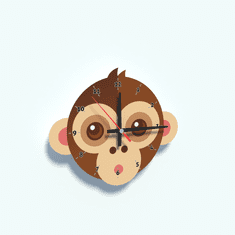 Print Expert Detské nástenné hodiny HAPPY WATCH Opička hnedá