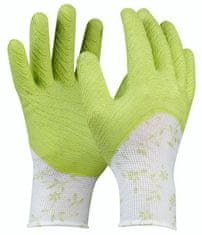 Pracovné rukavice záhradné FLOWER GREEN č.7, s latexovou ochrannou vrstvou