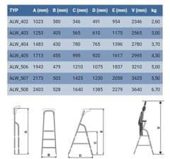 ELKOP Rebrík schodíkový ALW 404, 4 stupne (3+1), 4 stupne (3+1)