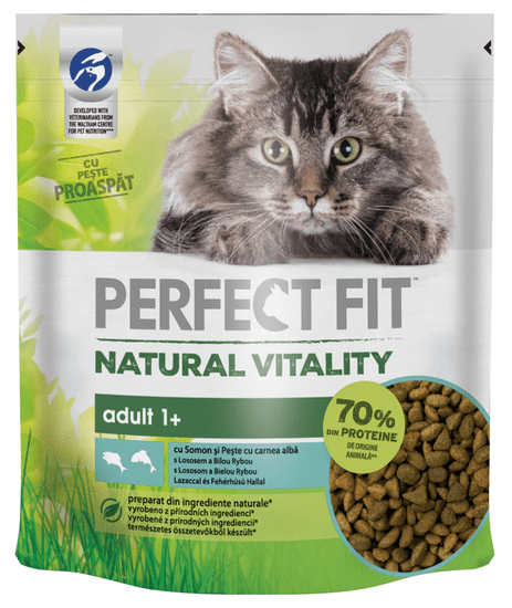 Perfect fit Natural Vitality granule z lososa a bielych rýb pre dospelé mačky 6 x 650 g