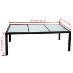 Vidaxl Záhradný stôl, čierny 190x90x75 cm, polyratan
