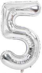 Atomia Fóliový balón narodeninové číslo 5, strieborný 46cm