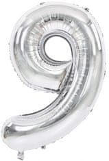 Atomia Fóliový balón narodeninové číslo 9, strieborný 82cm