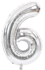 Atomia Fóliový balón narodeninové číslo 6, strieborný 82cm