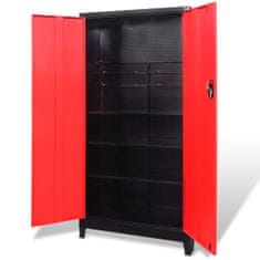 Vidaxl Oceľová skriňa na náradie s 2 dverami, 90x40x180 cm, čierno-červená