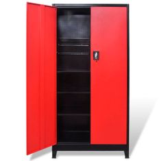 Vidaxl Oceľová skriňa na náradie s 2 dverami, 90x40x180 cm, čierno-červená