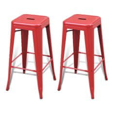 Vidaxl Barové stoličky 2 ks, červené, oceľ