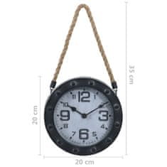 Vidaxl Nástenné hodiny s lanom, čierne, 20 cm, kov a MDF