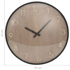 Vidaxl Nástenné hodiny, hnedé, 42 cm, MDF a kov