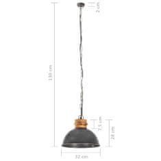 Vidaxl Industriálna závesná lampa sivá okrúhla 32 cm E27 mangový masív