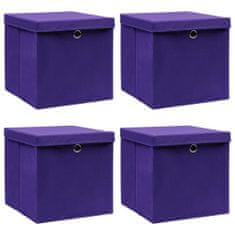 Vidaxl Úložné boxy s vekom 4 ks 28x28x28 cm fialové